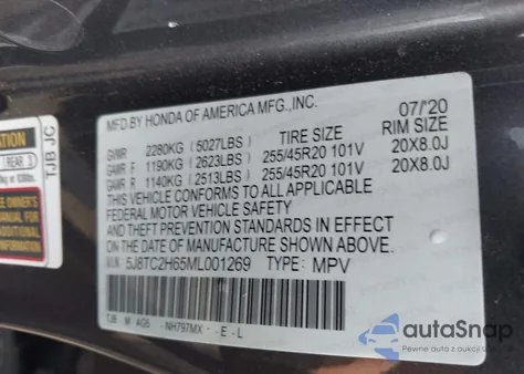 2021 Acura Rdx A-Spec Package from USA, damaged, VIN 5J8TC2H65ML001269